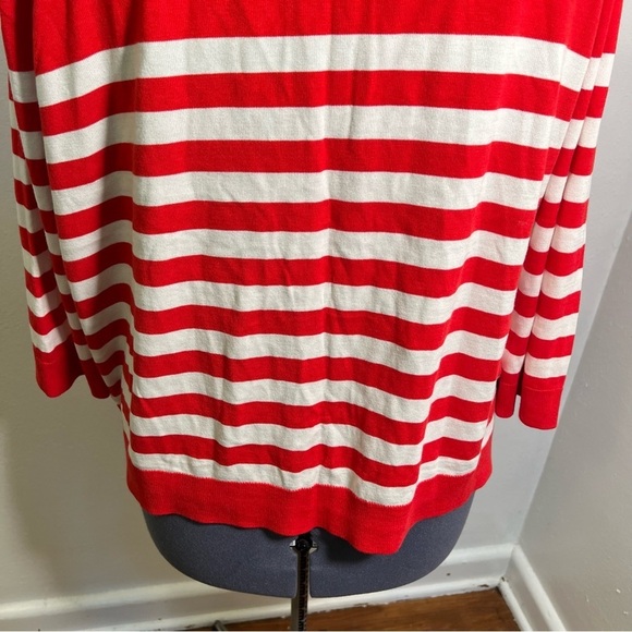 Talbots Charming Cardigan Stripe Ruffle Red White 3XP - Picture 10 of 12
